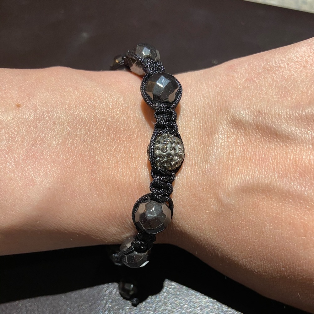 Crystal & Hematite Black Macrame Bracelet